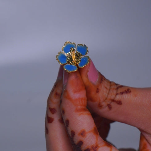Pure Silver Dark Blue Enamel Flowers 18G (Pack Of 10)